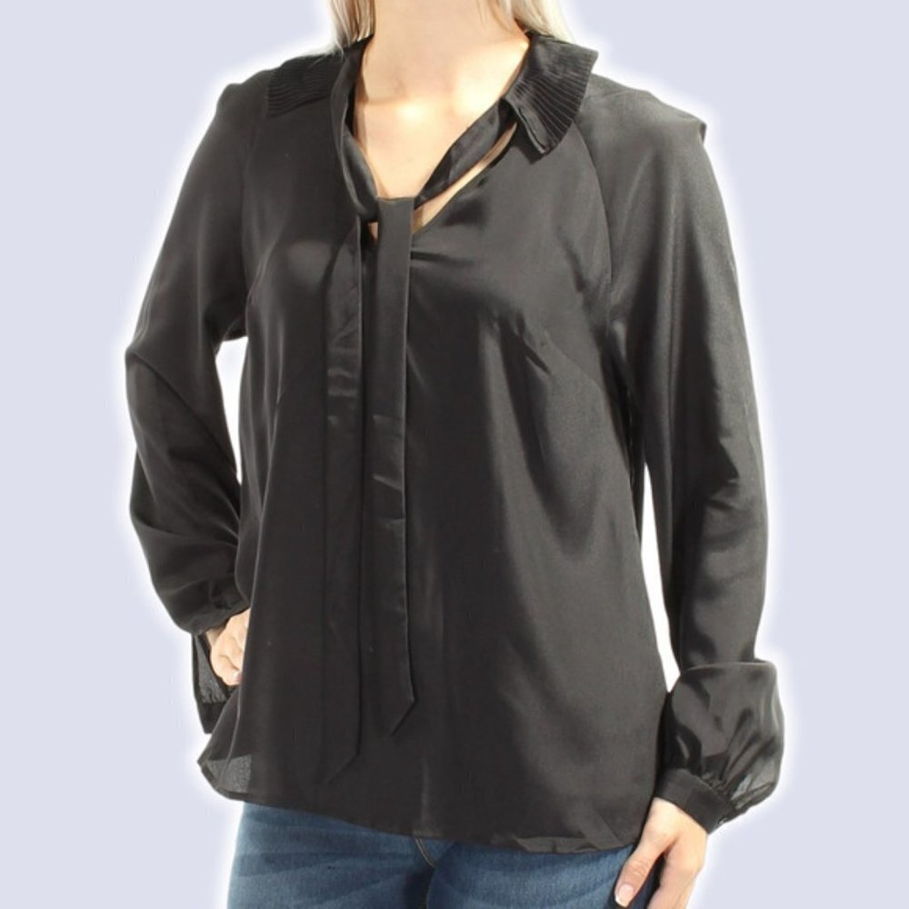 GUESS Darla Tie Neck V-Neck Blouse Sz Small